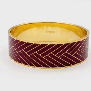 J. Crew Herringbone Gold Enamel Bangle Bracelet Burgundy Wine - Brand New NWT